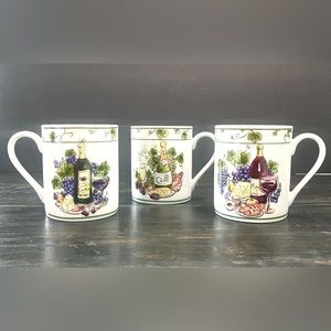 I. Godinger & Co Wine Cheese Fruit Bread Crackers Vines Cup Mug Set Of 3